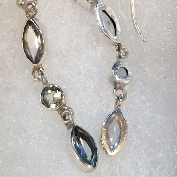 SAMUEL B Faceted Blue Topaz Sterling Silver Triple Drop Earrings - Picture 8 of 12